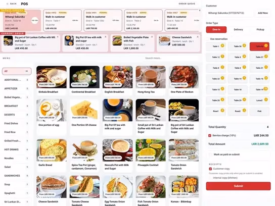 ඇණවුම්, මෙනු අයිතම සහ ගෙවීම් පෙන්වන PopitCart POS Dashboard