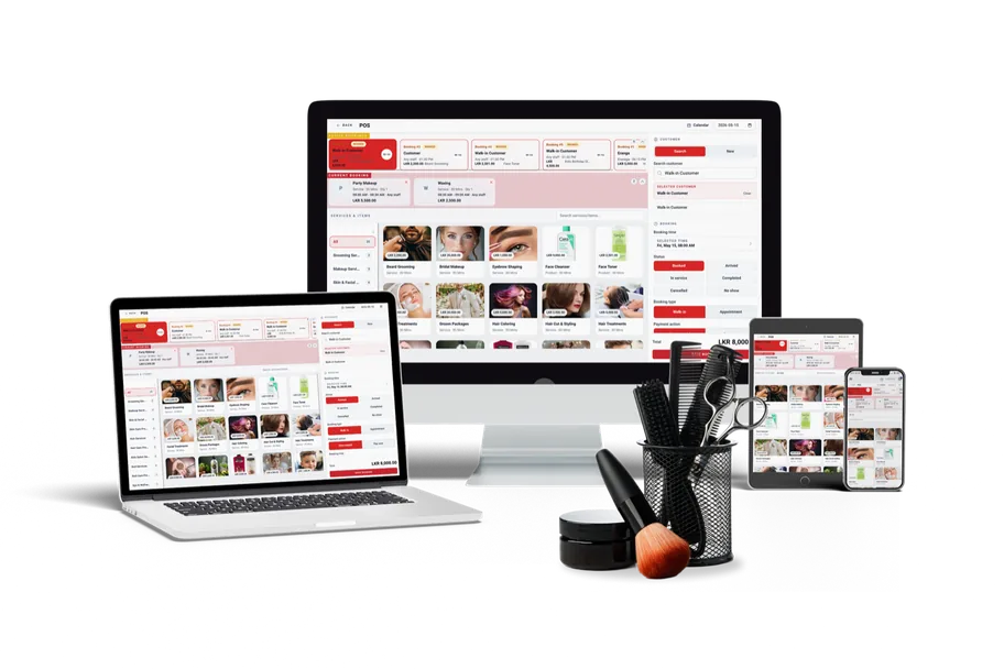 Salon POS — on desktop, tablet and mobile